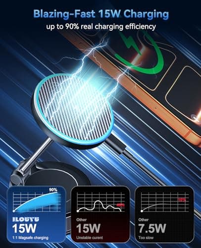 ILOUYU iPhone Car Mount Charger [15W Fast Wireless Charging, 120+ LB Strongest Suction & 2800gf Strongest Magnetic] 360° Adjustable Car Phone Holders for Your car, for iPhone 17 16 15 14 13 12 Series - Thumbnail 2