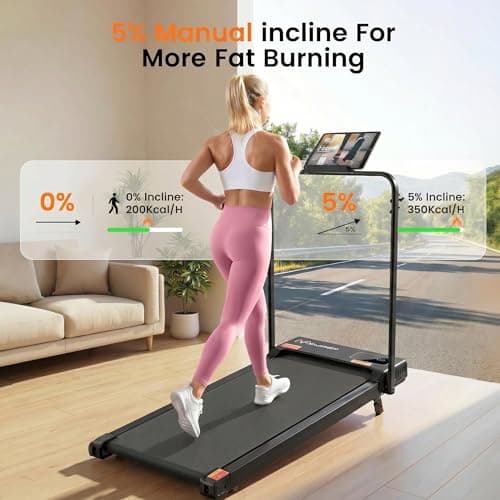 Foldable Under Desk Treadmill with Incline - Compact Portable Walking Pad with Handle Bar for Home Office Small Spaces, LED Display & Remote Control - Thumbnail 4