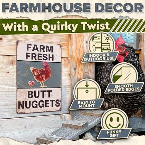 Metal Funny Chicken Coop Signs for Outside 8x12 in – Farm House Kitchen Decorations – Rustic Tin Farmhouse Wall Art and Vintage Chicken Decor for Kitchen, Porch, Barn, Backyard, Garden or Country Home - Thumbnail 4