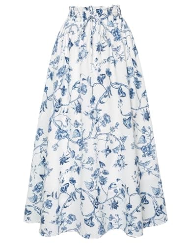 Floral Skirts for Women Victorian High Waisted Skirt Flowy Maxi Skirt Blue M - Image 1