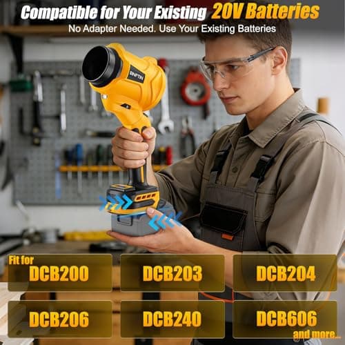 180° Rotatable Cordless Leaf Blower Compatible for DeWalt 20V Battery(Not Included), 90 MPH 6-Speed Handheld Blower with LED & Power Indicator, Extended Nozzle for Lawn, Garage, Car Cleaning - Thumbnail 3