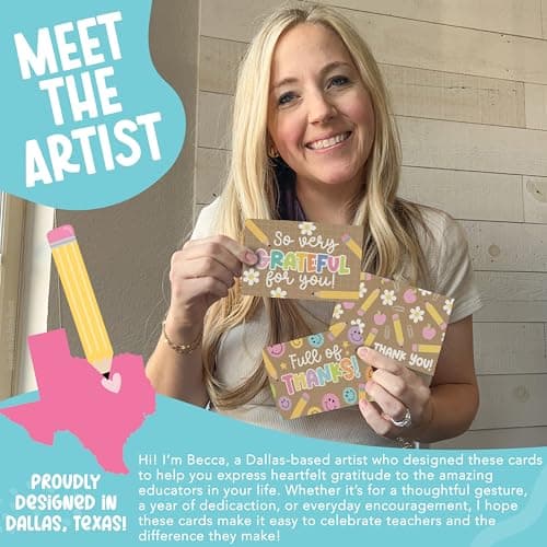 Hadley Designs Teacher Thank You Cards with Envelopes -24 Teacher Appreciation Cards Bulk, Cute Thank You Notes from Students, Teacher's Day End of School Year Christmas & Valentines Card for Teachers - Thumbnail 2