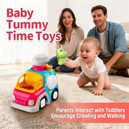 P&C Dinosaur Truck Toys for 1 2 3 Year Old Boys Girls, 18-36 Months Baby Toy with Music & Lights, Montessori Learning Toy for Crawling Walking, Educational Push Car for Toddlers, Birthday Gift - Thumbnail 6