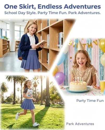 Pleated Skort for Girls School Uniform Skirts A-Line Blue Tennis Skorts - Thumbnail 2