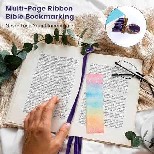 bibiage Velvet Bible Ribbon Bookmark, 5 Multi-Page Bible Bookmarks for Women & Men, 14 inch Ribbon Bookmark for Bible Study, Elegant Christian Gift with Moon Star Pendants, Purple - Thumbnail 3