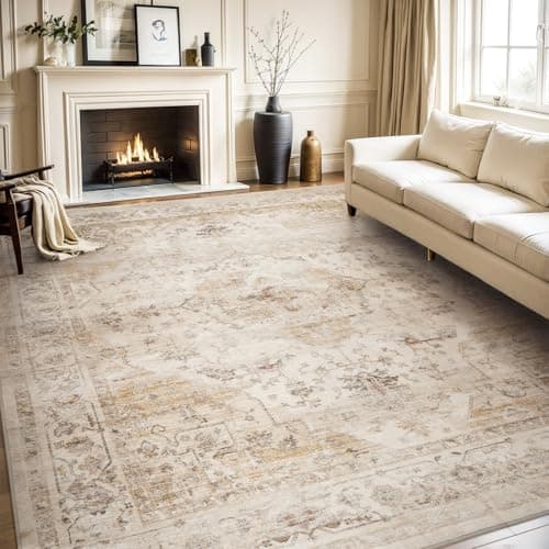 AMOAMI-Area Rug 5X7 Rugs for Living Room-Vintage Soft Beige Rugs for Bedroom-Non Slip Carpet-Machine Washable Rug for Dining Room Living Room Bedroom Office Under Table-Beige - Image 1