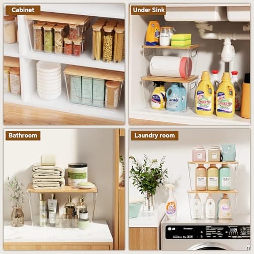 Criusia 2 Set Pantry Organizers and Storage with Bamboo Lids, Stackable Clear Bins for Onion, Potato, Fruit, Vegetables, Trash Bag Dispenser, Kitchen and Under Sink Organizer - Thumbnail 6