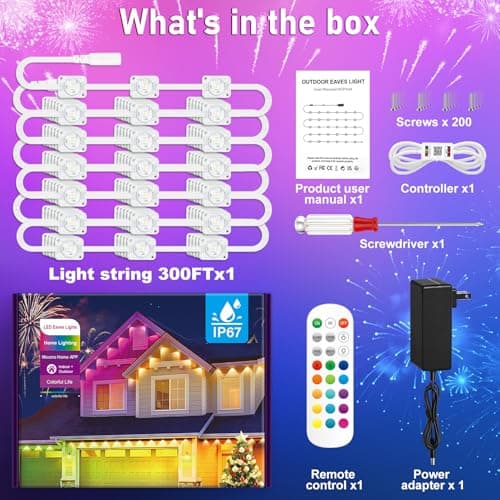 MUCCCUTE Permanent Outdoor Lights for Holidays Easter 300ft RGB House Light w/App & Remote Control Smart Rainbow LED IP67 Waterproof for New Year Christmas Roof Eaves Garden Décor All Year Around - Thumbnail 6