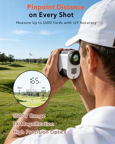 Golf Rangefinder with Slope - 1500 Yards Laser Range Finder for Golf & Hunting, 7X Magnification, High-Precision Flag Locking Vibration, Rechargeable, IP54 Waterproof, Built-in Magnetic Strip - Thumbnail 2