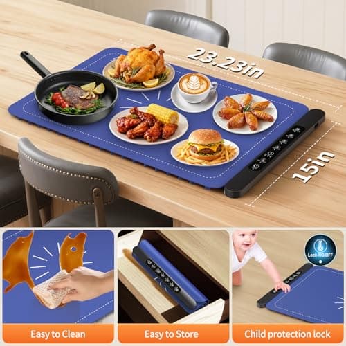 Warming Mat for Food, Silicone Electric Warming Tray with 4 Adjustable Temps & Timer, Food Warming Mat for Countertop, Foldable Portable Food Warmer Mat for Buffets, Parties, Kitchen, Family - Thumbnail 6