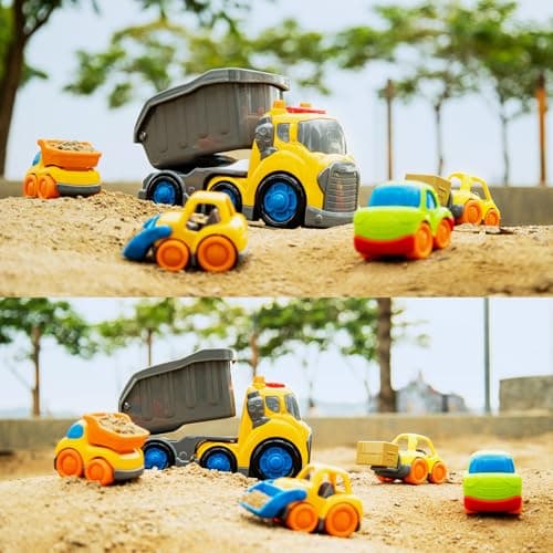 P&C 7.6" Toddler Construction Dump Truck Toys for Ages 2-4, Beach Sand Outdoor Toys Dump Truck Set with Sounds and Lights for Kids 18M+, 2, 3, 4, Ideal Birthday Christmas Gifts for Boys Girls - Thumbnail 4