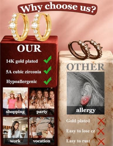 8 Pairs Gold Hoop Earrings Set for Women, 14K Gold Plated CZ Cartilage Earring for Multiple Piercing, Lightweight Hypoallergenic Small Hoop Stackable Jewelry Gift - Thumbnail 5