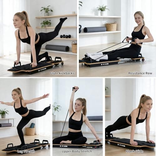 X-HOBON Pilates Board, Portable Pilates Reformer Board for Home, Full-Body Sliding Workout Board with Resistance Bands & Handles, Space-Saving, Up to 350 lbs - Thumbnail 5