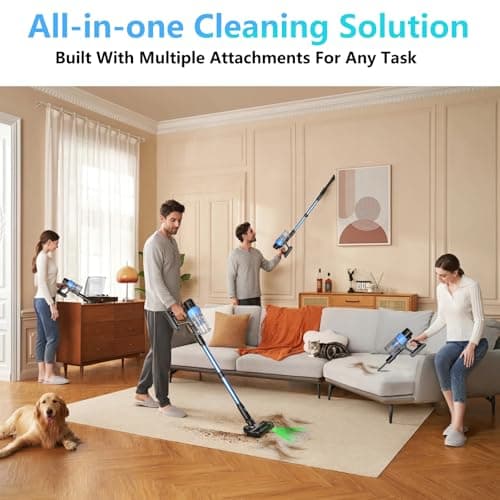 Cordless Stick Vacuum Cleaner: 45kPa Powerful Suction & 60Min Runtime, Self-Standing with Green Light & Anti-Tangle Brush, Rechargeable Lightweight Vacuum for Home Pet Hair on Carpets and Hard Floors - Thumbnail 5