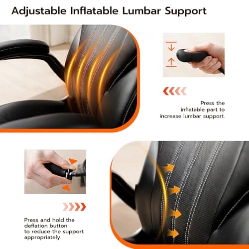 Office Desk Chair, Ergonomic Computer Chair with Padded Flip-Up Arms and Adjustable Lumbar Support, PU Leather Executive Chair with Tilt Lock and 360° Swivel Rolling Wheels for Work, Study - Thumbnail 3