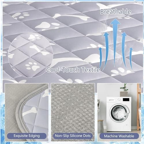 NACOCO Dog Cooling Mat with Non-Slip & Internal Waterproof Leakproof Design, Extra Thick, Machine Washable for Medium and Large Dogs for Crates, Beds, Sofas, Cars (36'' x 23'' Large, Grey Bone) - Thumbnail 4