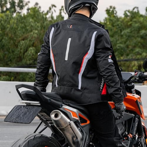 RKV86 Mens Motorcycle Jacket with Detachable Thermal Liner & Knee Pads CE Armored Riding Jacket Water-Repellent Windproof for All Season (Black-White XXL) - Thumbnail 2