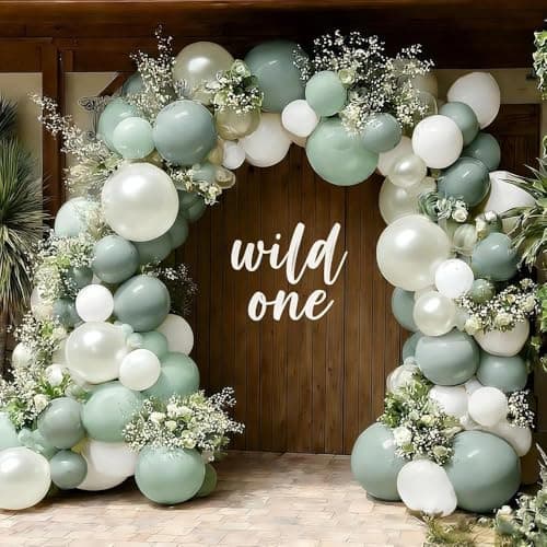 Sage Green White Balloon Garland, Double Stuffed Dusty Green Sand White Pearl Balloons Pastel Balloon Arch Kit for Baby Shower Birthday Bridal Wedding Gender Reveal Graduation Party Decorations - Thumbnail 5