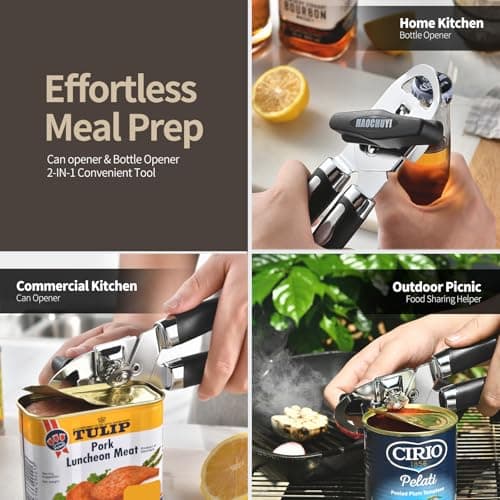 HAOCHUYI Classic Multifunction Can Opener and Bottle Opener Easy to Use, Razor Sharp Stainless Steel Cutting Wheel, Soft Ergonomic Handles, Black ﻿ - Thumbnail 5