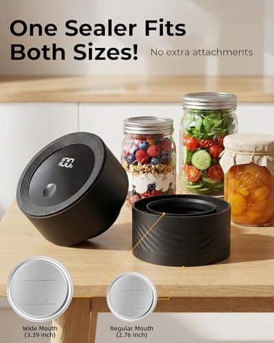 Electric Mason Jar Vacuum Sealer Kit with Auto-Stop, 1200mAh Cordless Jar Vacuum Sealer for Wide & Regular Mouth Mason Jars, Portable Automatic Vacuum Sealer with 10 Lids & 2 Vacuum Bags - Thumbnail 2