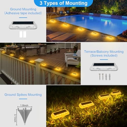 T-SUN Solar Deck Lights Outdoor Waterproof, Deck Lights Solar Powered, Driveway Marker Light for Fence Front Door, Step, Stair, Garden, Sidewalk, Pathway, Dock Porch, Backyard (Warm White, 8 Packs) - Thumbnail 6