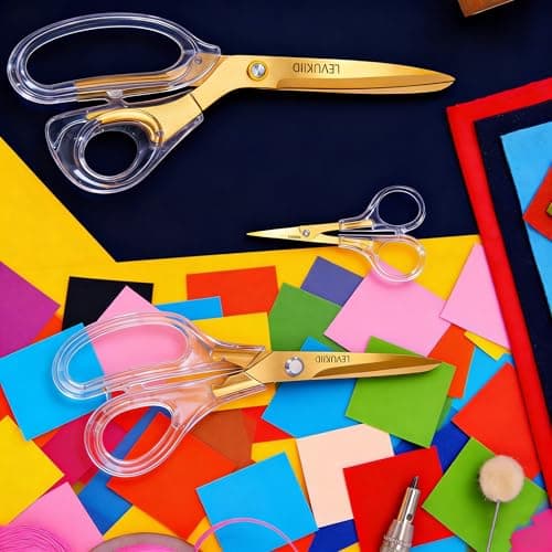 scissors all purpose, Titanium Coated Blades and Ergonomic Clear Handle, Clear Gold scissors for Office Desk, Modern Design for Craft, Sewing, fabric,Office/Gold - Thumbnail 6