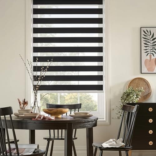 GHV Zebra Blinds for Windows Corded Blackout Dual Layer Privacy Shades Light Control for Day and Night Home Office (Black, 36 in (W) x 64 in (H))