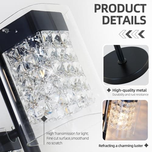 TYhogar Crystal Table lamp-Modern Black Lamps for Living Room,Plug in Bedside Lamps with Switch,Elegant Desk lamp for Room Decor,Bedroom,Dining Room,23" Tall - Thumbnail 2