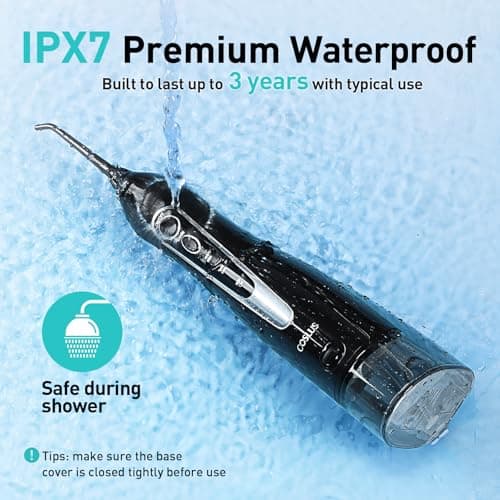 COSLUS Water Dental Flosser Teeth Pick C20: ADA Accepted, Portable Cordless Oral Irrigator 300ML Rechargeable Travel Irrigation Cleaner IPX7 Waterproof Electric Flossing Machine for Teeth, Black - Thumbnail 5