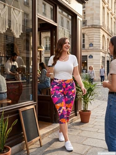 AusLook Plus Size Capri Leggings for Women with Pockets High Waisted Tummy Control Cropped Rosy Clouds 3X Leggings Buttery Soft Stretch Casual Lounge Workout Pants - Thumbnail 2