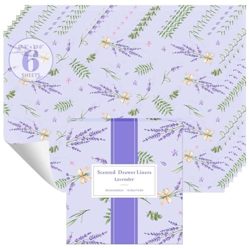 STRN Drawer Liners for Dresser, Lavender Fragrant Drawer Liner 6 Sheets, Non-Adhesive Drawer Paper Liner for Bedroom Shelf Closet, Shoe Chest - Image 1