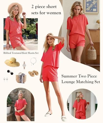 MARZXIN Women Two Piece Set with Vertical Stripes, Daily Wear Vacation Travel Airport Outings Pocket Cruise Outfits Loungewear to Street Comfy Postpartum maternity Lounge Sets Orange XL - Thumbnail 3