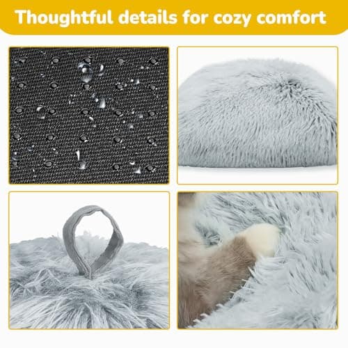 CATISM Cat Bed, Cat Cave for Indoor Cats, Soft Cat Dome, Self-Warming 2 in 1 Foldable Pet Cat House with Washable Cushioned Pillow Calming Fluffy Dog Beds for Small Dogs with Anti-Slip Bottom Gray - Thumbnail 4