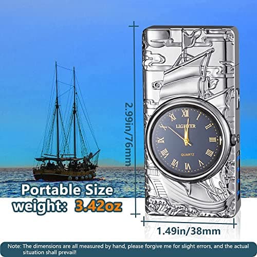 GADATOP Sail Lighter - Multifunctional Electric Arc Lighter, Windproof, Fashion Metal Luminous Watch Dial LED Lighting (Silver Sail) - Thumbnail 4
