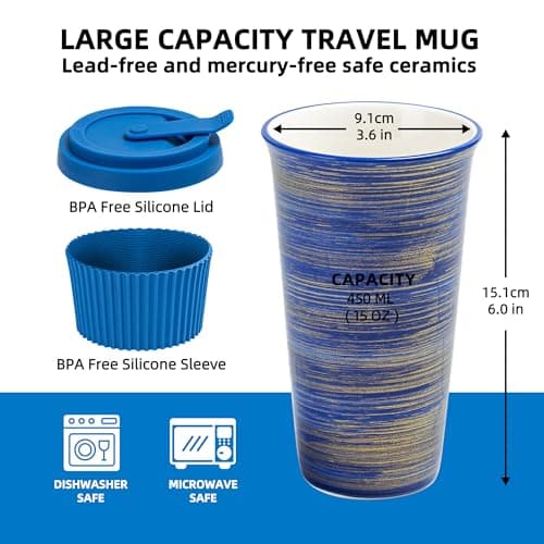 TIANNA VALLEY Ceramic Coffee Mug with Lid & Straw, 15oz Handmade Glazed Travel Mug, Microwave & Dishwasher Safe, Fits Most Car Cup Holders, Giftable Mug for Latte, Iced Coffee & Daily Warm Drinks - Thumbnail 5