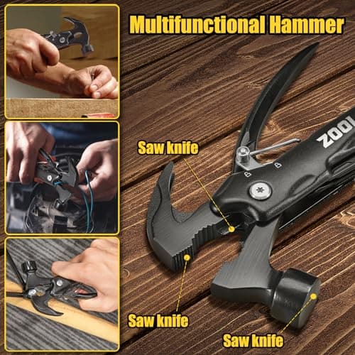 ZOOI Fathers Day Dad Gifts From Daughter Wife Son, Gifts for Men, 12 in 1 Hammer Multitool Camping Accessories, Mens Gifts for Grandpa, Fathers Day Mens Gifts for husband Dad, Tools Gadgets - Thumbnail 4
