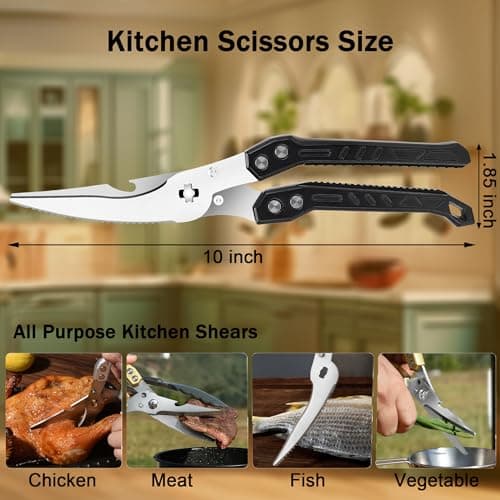 SLEMOON Heavy Duty Kitchen Poultry Shears Professional Food Scissors Black - Thumbnail 6