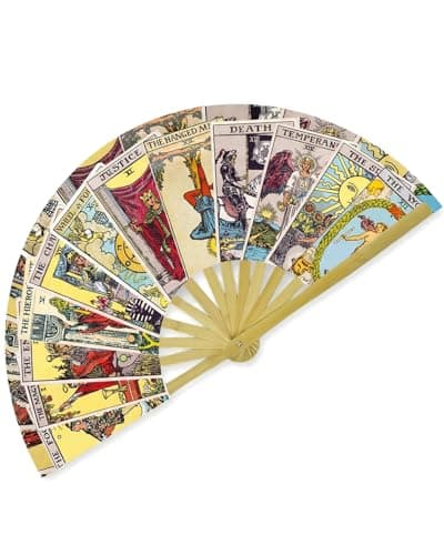 JZLiner Tarot Card Hand Fan Foldable Rave Essentials Giant Fan Decor Fortune Teller Costume Witchy Gifts for Gypsy Cosplay - Image 1