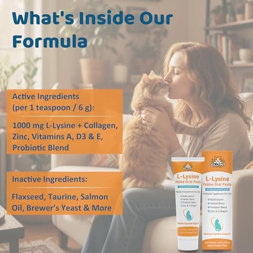 L-Lysine for Cats Oral Paste – Immune & Respiratory Support for Felines – with Collagen, Zinc, Multivitamins & Probiotics – Natural Chicken Flavor, 4.23 oz (120g) (1) - Thumbnail 6