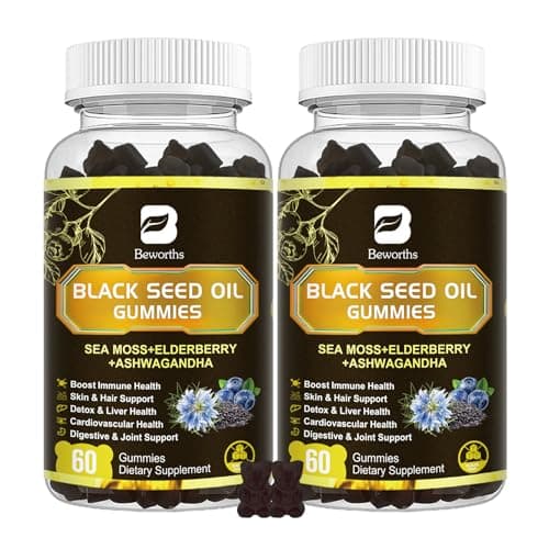 Black Seed Oil & Sea Moss Gummies, 2Pack Irish Sea Moss Gummies with Black Seed Oil, Ashwagandha Extract, Elderberry, Turmeric, Vitamin C, Vitamin D3 - Immune Support, Joints, Digestion, Hair & Skin - Image 1