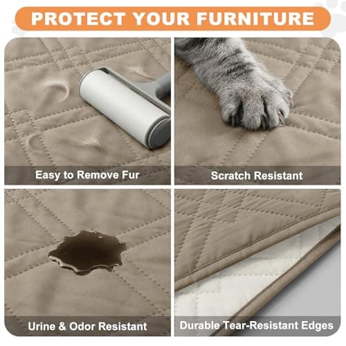 Vmeyiek 100% Waterproof Dog Bed Cover Pet Blanket 68"x82", 7-Layer Reversible Washable Bed Mat for Furniture Couch Sofa Car (Khaki+Off White) - Thumbnail 6