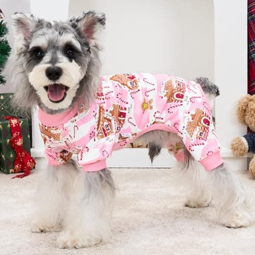 XPUDAC Dog Christmas Pajamas Stretchy Dog Clothes for Small Medium Dogs Girl Christmas Puppy Outfit Pet Jumpsuits Pjs Winter Cat Costume, Pink, 2XL - Thumbnail 5