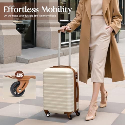 Coolife Suitcase Set 3 Piece Luggage Set Carry On Hardside Luggage with TSA Lock Spinner Wheels (White, 5 piece set) - Thumbnail 4