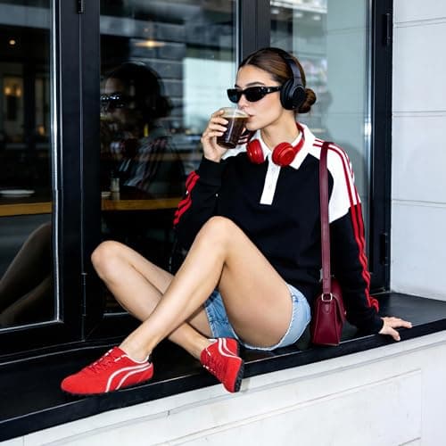 QIY Sneakers for Women Casual Red Women's Fashion Sneakers Comfortable Red Walking Tennis Shoes Slip on Cute Fall Shoes 2026 Size 8.5 - Thumbnail 6