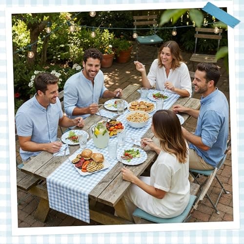 NatNarr 30 Pcs Light Blue Gingham Plates, 7 Inch Scalloped Plaid Camping Dessert Dinner Party Plates Blue and White Gingham Party Supplies for Boy Baby Shower, Wedding, Birthday - Thumbnail 6