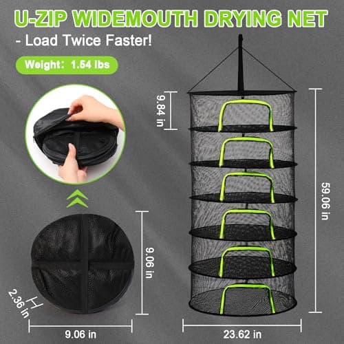 LUKETURE 6-Layer Hanging Herb Dryer Rack - with U-Zipper Mesh Net & Hook, Foldable Collapsible Drying Rack for Plants, Herbs, Flowers, Fish, Jerky, Laundry - Thumbnail 2
