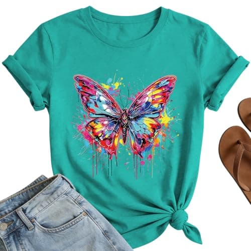 Butterfly Shirts Women Colorful Butterfly Graphic Shirt Cute Insect Lover Tee Tops - Image 1