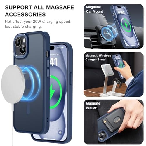 Thomo Upgraded Magnetic for iPhone 15 Plus Case [Compatible with Magsafe] [Mil-Grade Protection], Pocket-Friendly, Slim Translucent Phone Case Cover for iPhone 15 Plus 6.7", Navy Blue - Thumbnail 2