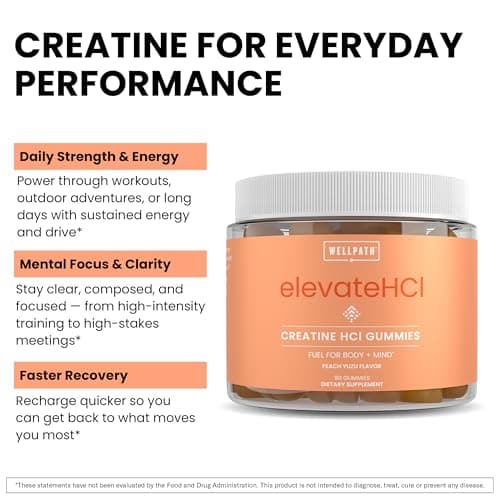WellPath Creatine HCl Gummies 750mg – Chewable Creatine Gummies for Women and Men – 5g Monohydrate Equivalent - Peach Yuzu Tart Flavor, Real Sugar - Cognitive & Performance Support – Non-GMO, 90ct - Thumbnail 5