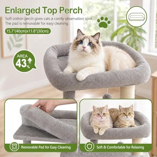 Small Cat Tree Tower for Indoor Cats, 40 in Compact Adults Cat Beds Trees with 2 Condos, Sisal Scratching Post, Large Perch Platform, Multi-Level Kitty Kitten Climbing Stands House(Light Grey) - Thumbnail 2
